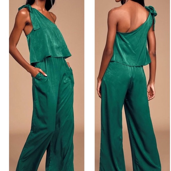 emerald green satin jumpsuit